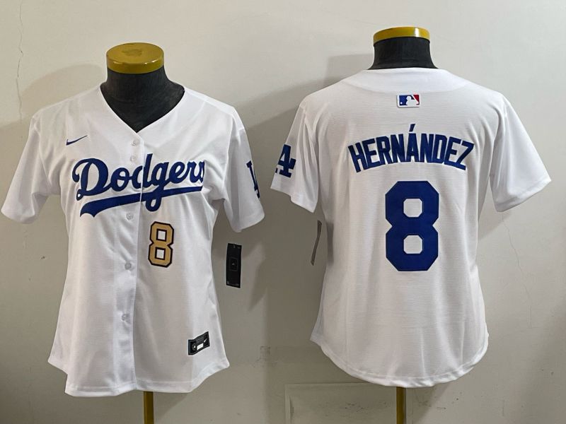 Women 2026 Nike Los Angeles Dodgers #8 Hernandez White Game MLB Jersey 014->women mlb jersey->Women Jersey